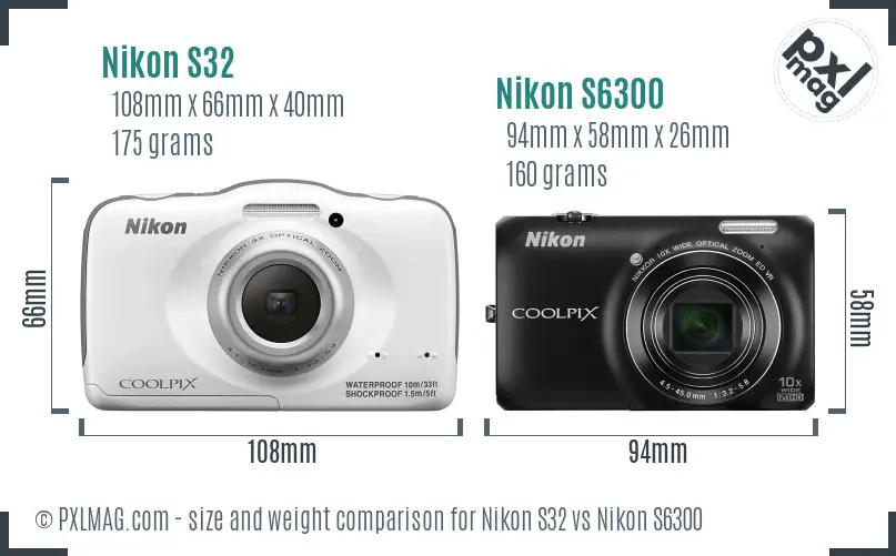 Nikon S32 vs Nikon S6300 size comparison
