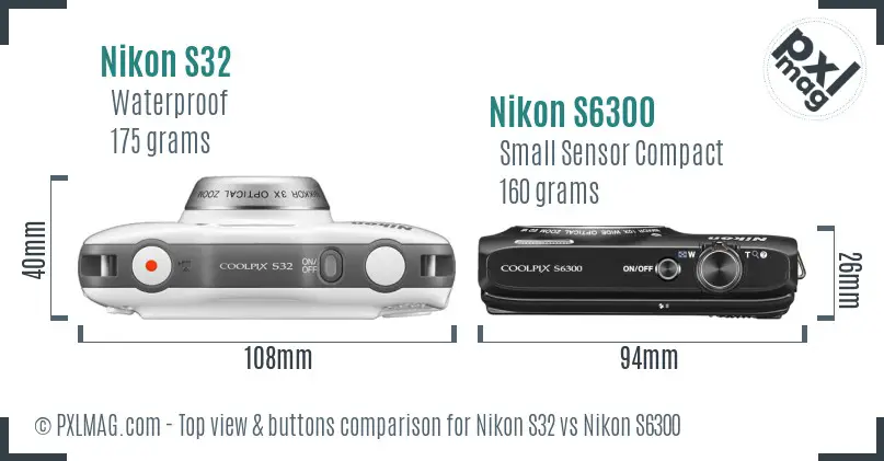 Nikon S32 vs Nikon S6300 top view buttons comparison
