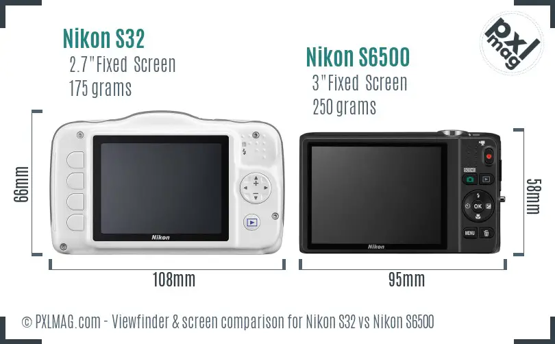 Nikon S32 vs Nikon S6500 Screen and Viewfinder comparison
