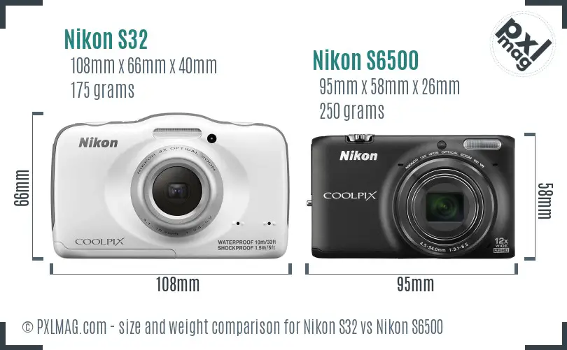 Nikon S32 vs Nikon S6500 size comparison