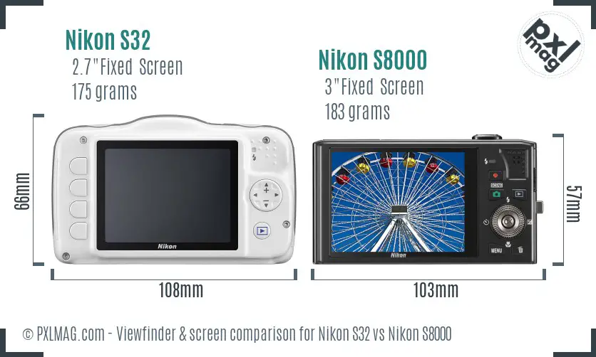 Nikon S32 vs Nikon S8000 Screen and Viewfinder comparison