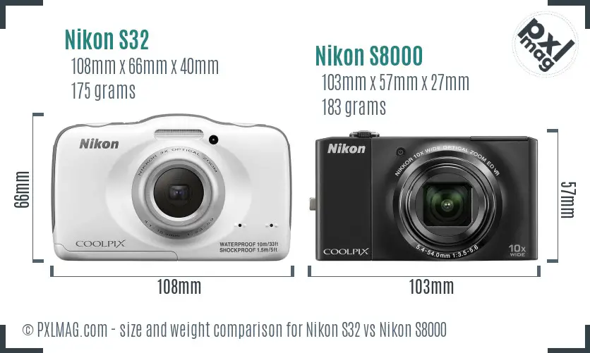 Nikon S32 vs Nikon S8000 size comparison