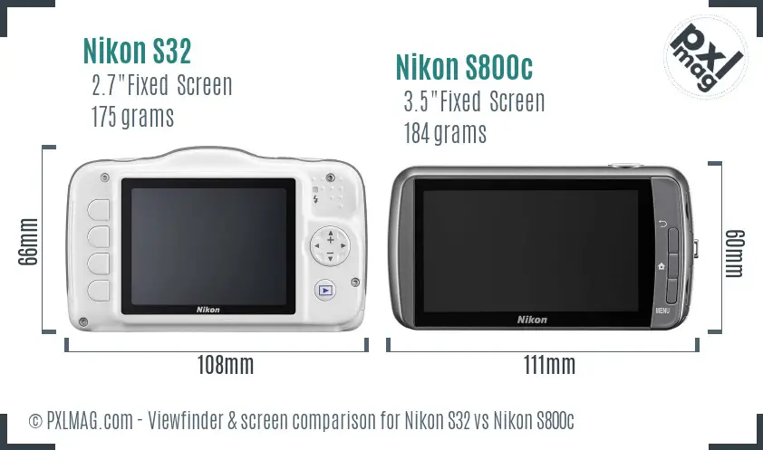 Nikon S32 vs Nikon S800c Screen and Viewfinder comparison