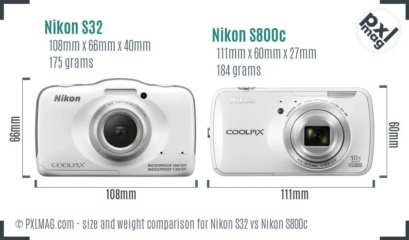 Nikon S32 vs Nikon S800c size comparison