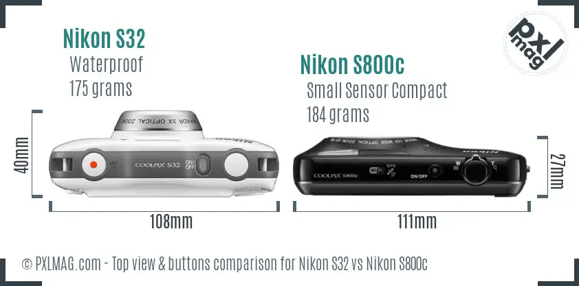 Nikon S32 vs Nikon S800c top view buttons comparison