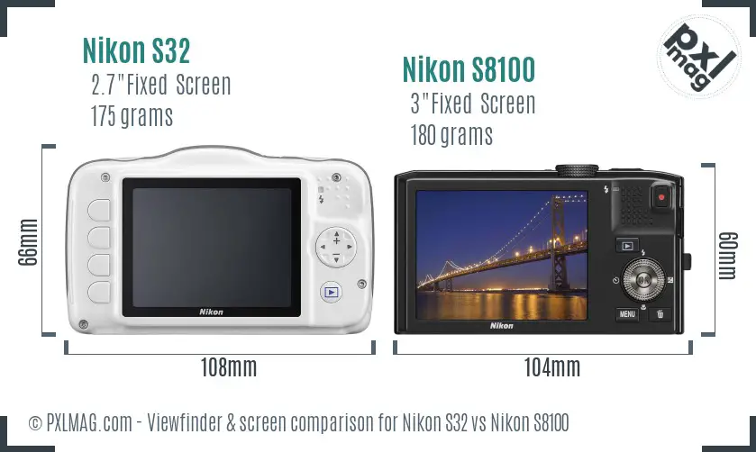 Nikon S32 vs Nikon S8100 Screen and Viewfinder comparison