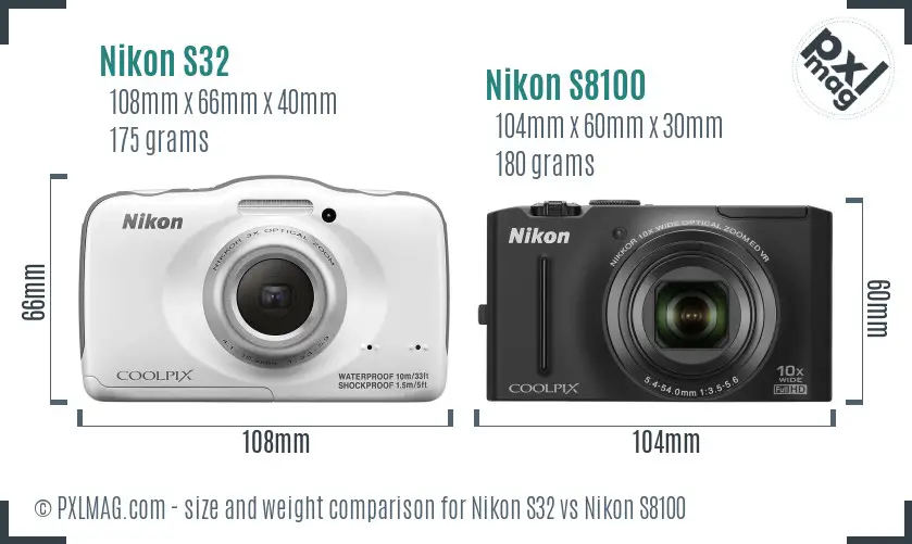 Nikon S32 vs Nikon S8100 size comparison