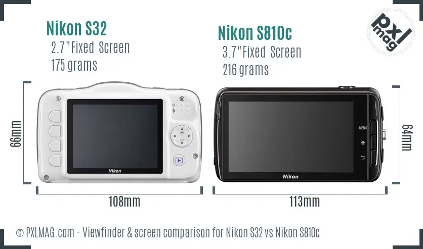 Nikon S32 vs Nikon S810c Screen and Viewfinder comparison