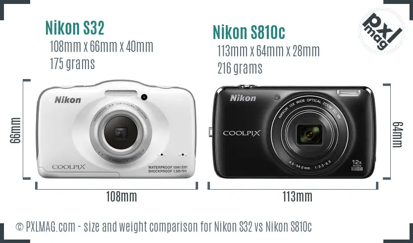 Nikon S32 vs Nikon S810c size comparison