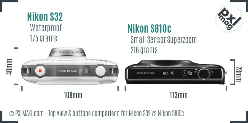 Nikon S32 vs Nikon S810c top view buttons comparison