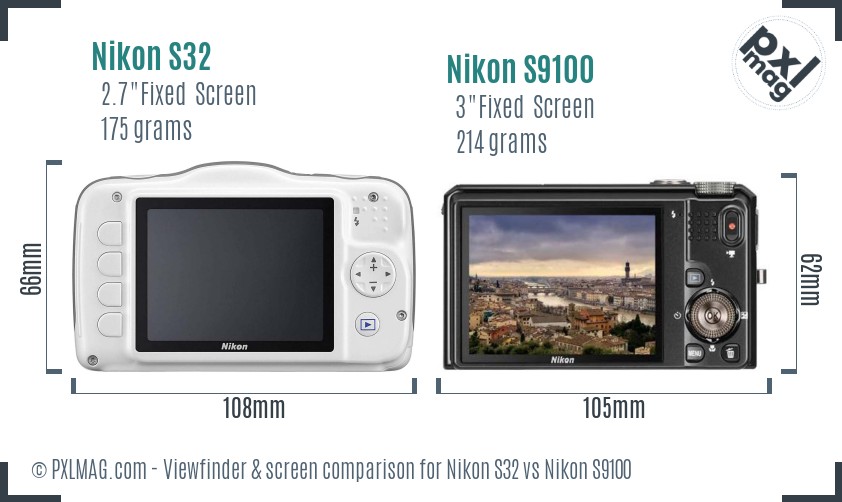 Nikon S32 vs Nikon S9100 Screen and Viewfinder comparison
