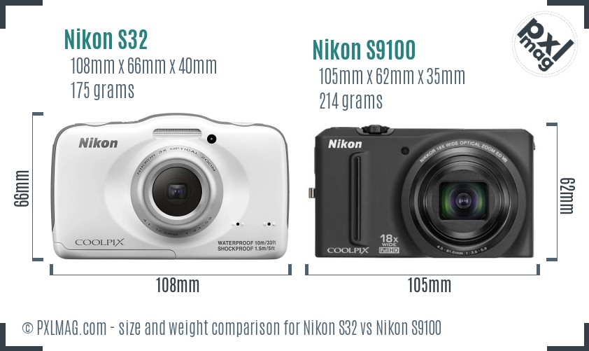 Nikon S32 vs Nikon S9100 size comparison Nikon S32 vs Nikon S9100 size comparison