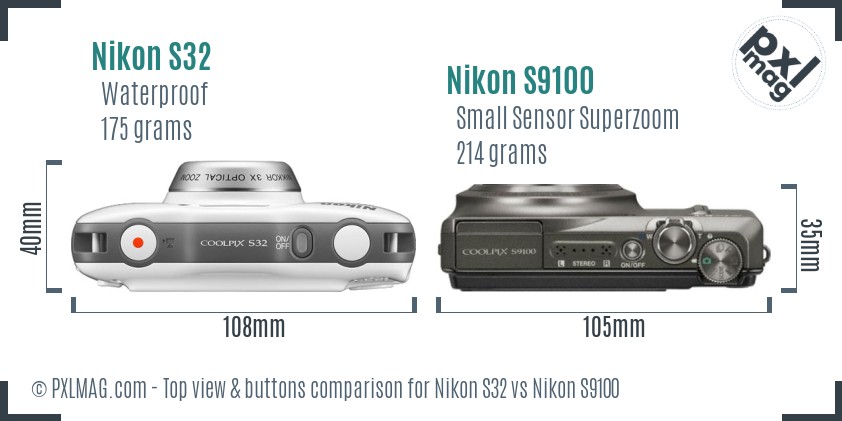 Nikon S32 vs Nikon S9100 top view buttons comparison