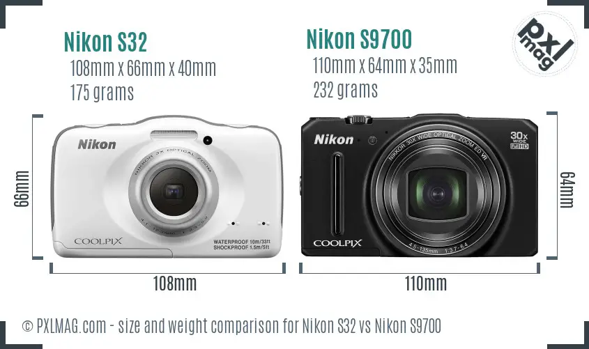 Nikon S32 vs Nikon S9700 size comparison Nikon S32 vs Nikon S9700 size comparison