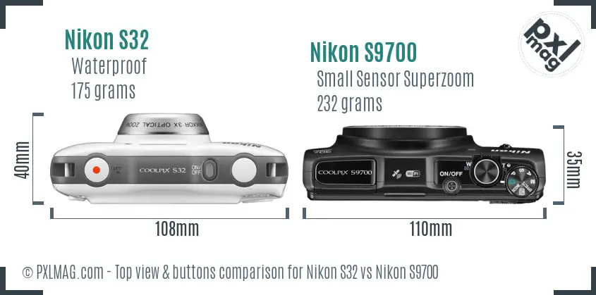 Nikon S32 vs Nikon S9700 top view buttons comparison Nikon S32 vs Nikon S9700 top view buttons comparison