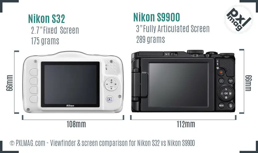 Nikon S32 vs Nikon S9900 Screen and Viewfinder comparison Nikon S32 vs Nikon S9900 Screen and Viewfinder comparison