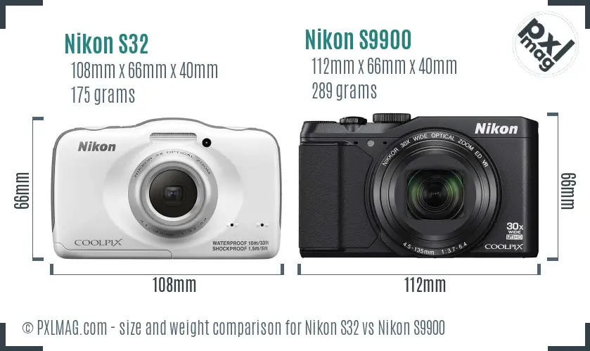 Nikon S32 vs Nikon S9900 size comparison Nikon S32 vs Nikon S9900 size comparison
