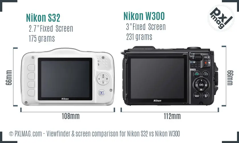 Nikon S32 vs Nikon W300 Screen and Viewfinder comparison