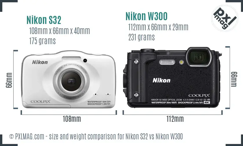 Nikon S32 vs Nikon W300 size comparison