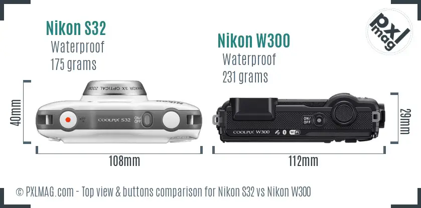 Nikon S32 vs Nikon W300 top view buttons comparison