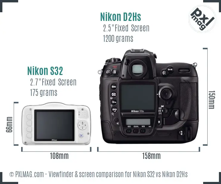 Nikon S32 vs Nikon D2Hs Screen and Viewfinder comparison