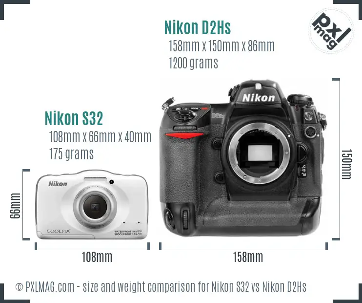 Nikon S32 vs Nikon D2Hs size comparison