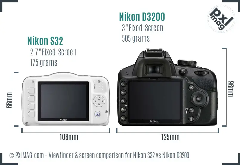 Nikon S32 vs Nikon D3200 Screen and Viewfinder comparison Nikon S32 vs Nikon D3200 Screen and Viewfinder comparison