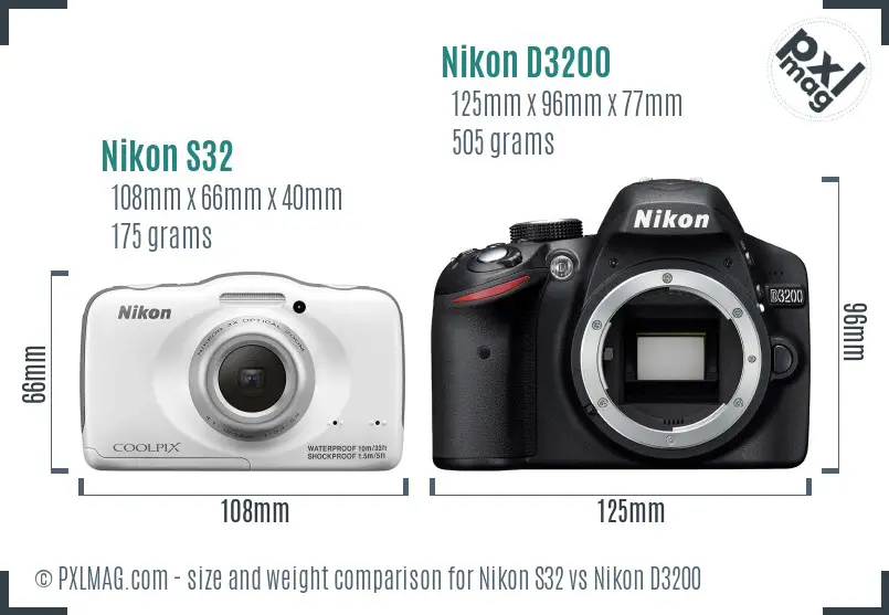 Nikon S32 vs Nikon D3200 size comparison Nikon S32 vs Nikon D3200 size comparison