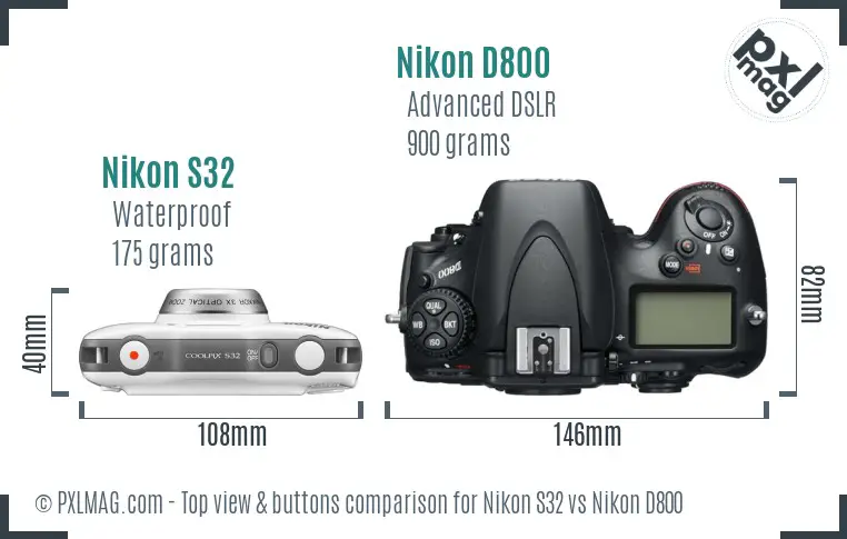 Nikon S32 vs Nikon D800 top view buttons comparison