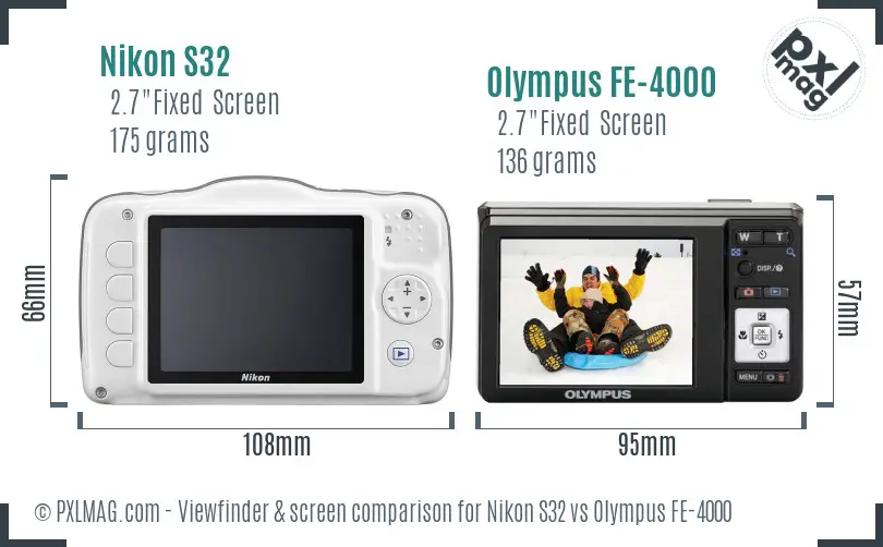 Nikon S32 vs Olympus FE-4000 Screen and Viewfinder comparison