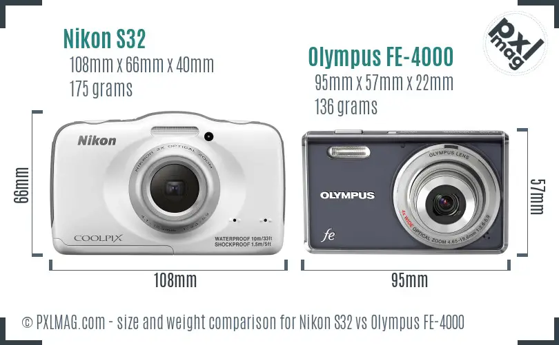 Nikon S32 vs Olympus FE-4000 size comparison