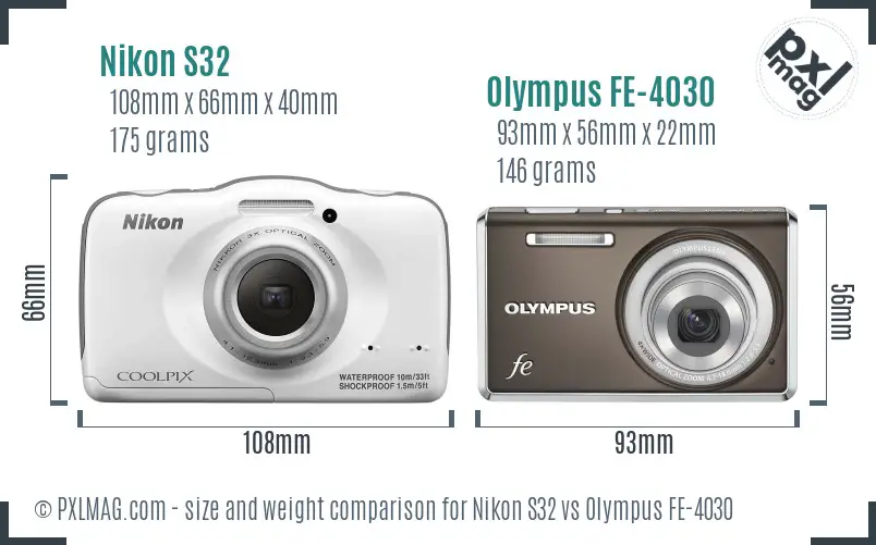 Nikon S32 vs Olympus FE-4030 size comparison