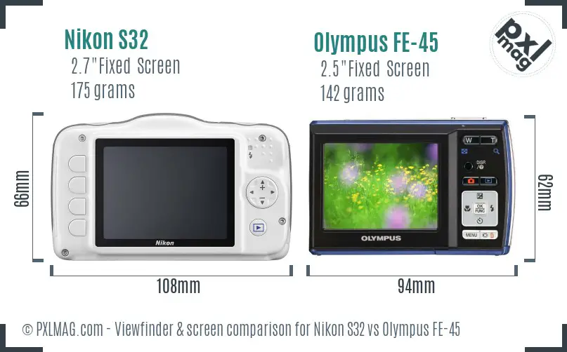 Nikon S32 vs Olympus FE-45 Screen and Viewfinder comparison