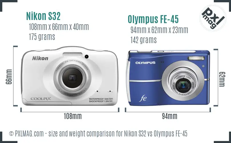 Nikon S32 vs Olympus FE-45 size comparison
