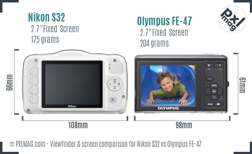 Nikon S32 vs Olympus FE-47 Screen and Viewfinder comparison