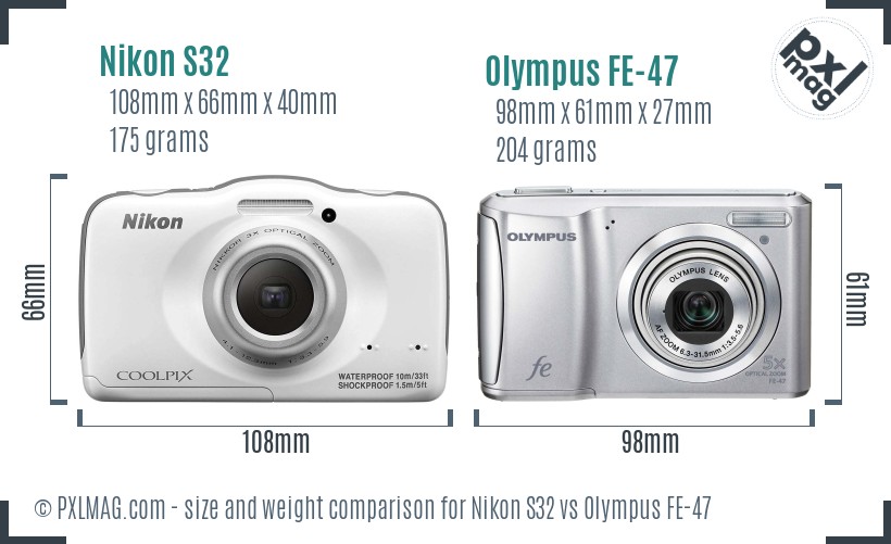 Nikon S32 vs Olympus FE-47 size comparison