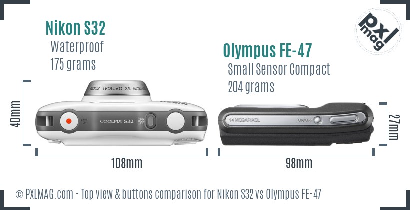 Nikon S32 vs Olympus FE-47 top view buttons comparison