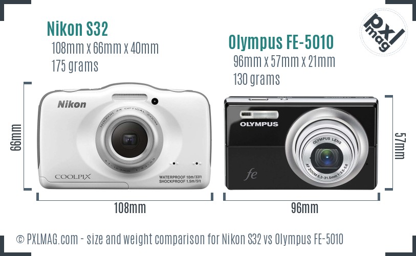 Nikon S32 vs Olympus FE-5010 size comparison
