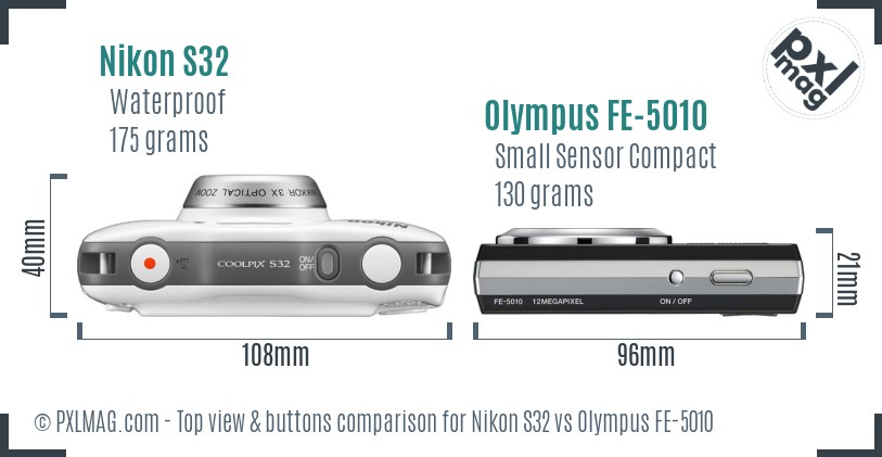Nikon S32 vs Olympus FE-5010 top view buttons comparison