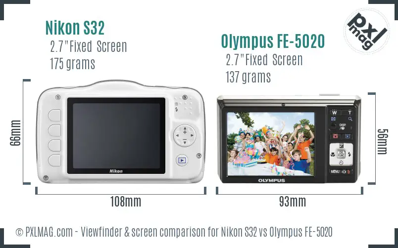 Nikon S32 vs Olympus FE-5020 Screen and Viewfinder comparison