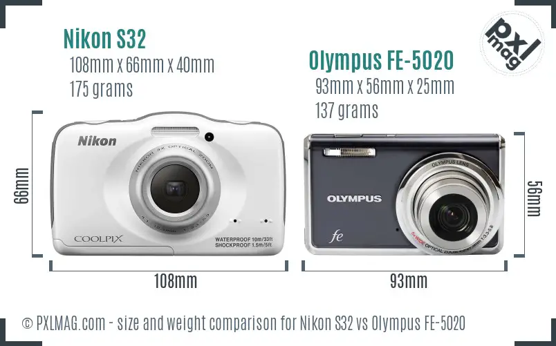 Nikon S32 vs Olympus FE-5020 size comparison