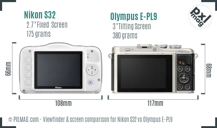 Nikon S32 vs Olympus E-PL9 Screen and Viewfinder comparison