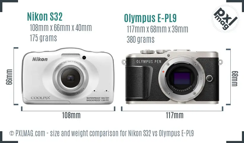 Nikon S32 vs Olympus E-PL9 size comparison