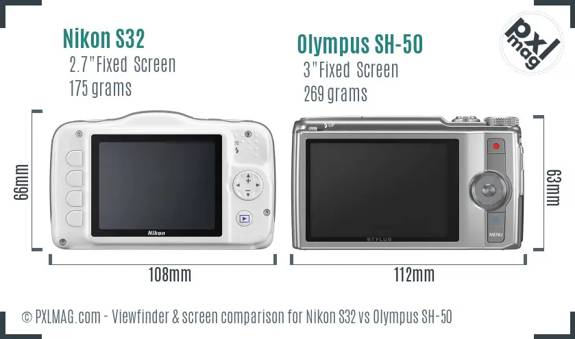 Nikon S32 vs Olympus SH-50 Screen and Viewfinder comparison