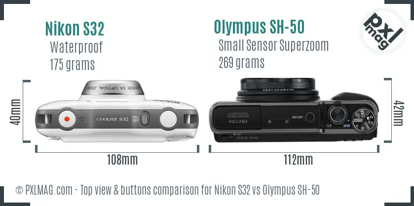 Nikon S32 vs Olympus SH-50 top view buttons comparison
