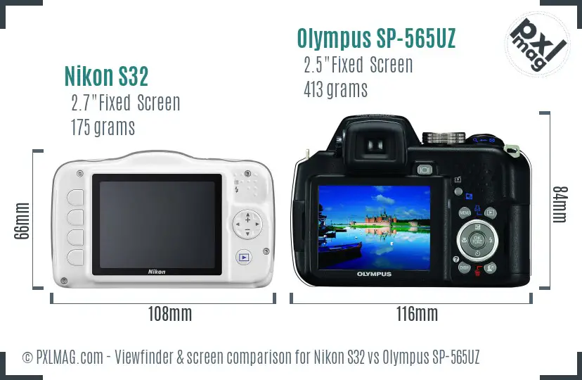 Nikon S32 vs Olympus SP-565UZ Screen and Viewfinder comparison