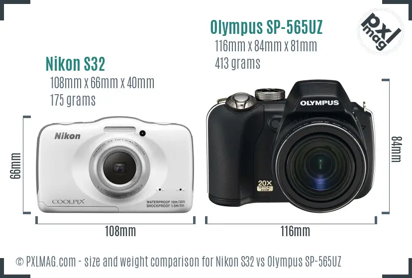 Nikon S32 vs Olympus SP-565UZ size comparison