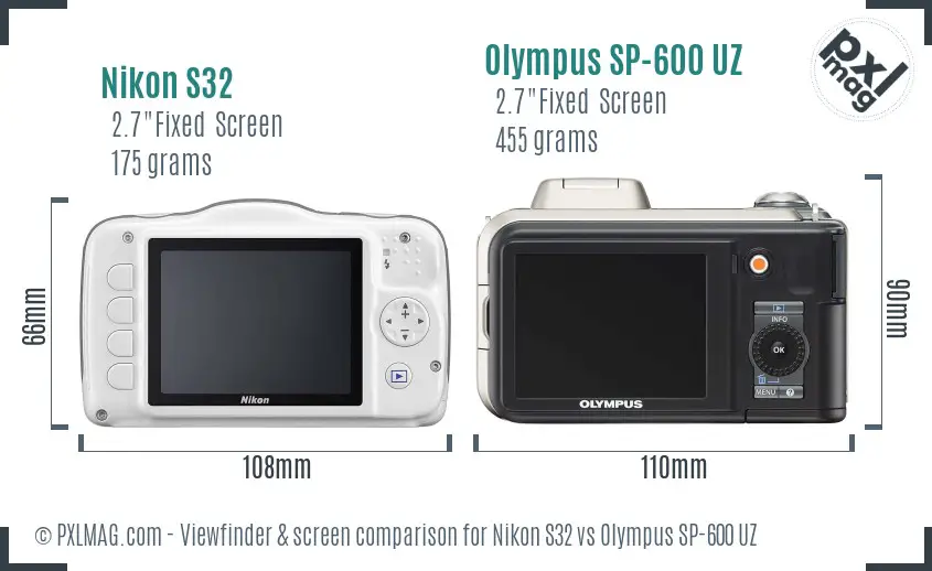 Nikon S32 vs Olympus SP-600 UZ Screen and Viewfinder comparison Nikon S32 vs Olympus SP-600 UZ Screen and Viewfinder comparison