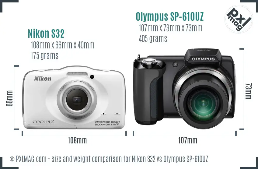Nikon S32 vs Olympus SP-610UZ size comparison
