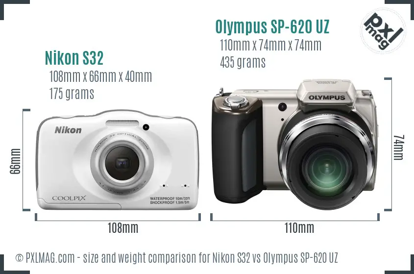 Nikon S32 vs Olympus SP-620 UZ size comparison